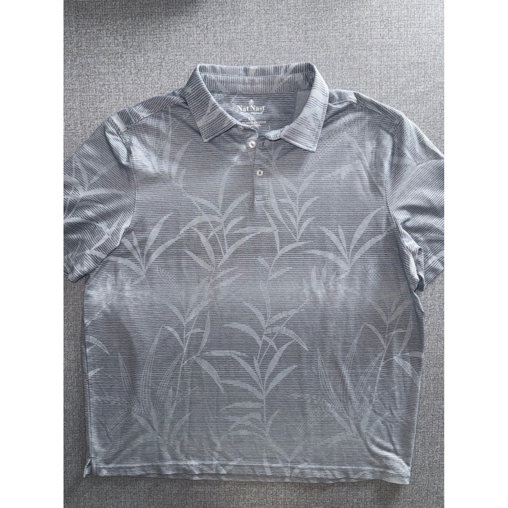 Nat Nast Luxury Originals Mens XXL Grey Palm Leaf Stripe Polo Shirt Short Sleeve